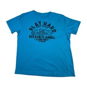 DIXXON Bright Blue Graphic Tee Kid’s Sz 12 Youth Medium T-Shirt Skeleton Wrench